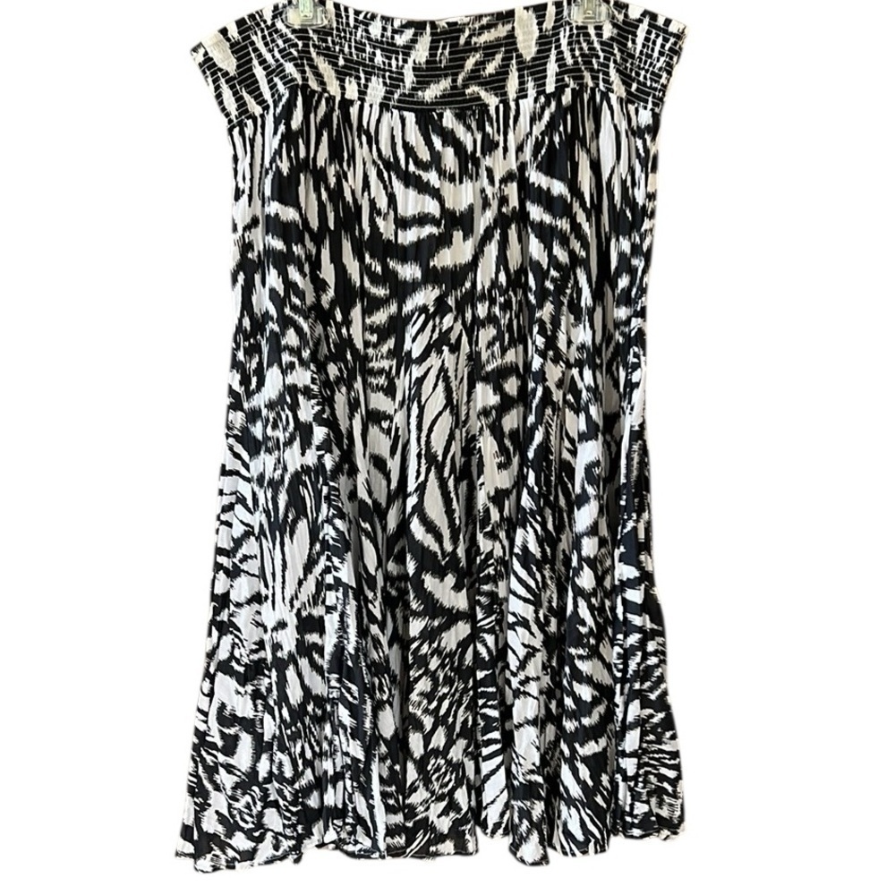Avenue New w Tag 22-24 BlackWhite Abstract Crinkle 100% Cotton Pullon Midi Skirt